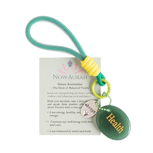 Crystal Keychain Set - Natural Healing Stones with Affirmation Cards- Worry Stone Anxiety Relief Gift - color: Green