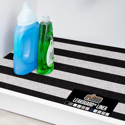 GORILLA GRIP LeakGuard Non-Adhesive Under Sink Mat for Kitchen Cabinet, Waterproof Quick Dry Shelf Liner, Durable Absorbent Felt Mats for Bathroom Sinks, Cabinets, Dresser, 24x24 Striped Black White - color: Stripe: Black/White, size: 24"w X 24"l