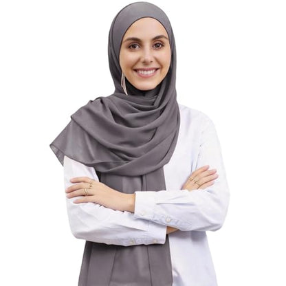 Instant Hijab Set 3-in-1 Chiffon Hijab Scarf for Women with Built-in Magnets and Undercap Head Wraps - color: Dark Grey