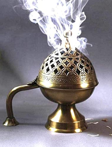 Brass Antique Dhuna Charcoal Burner Bakhoor Fumer Dhooni Dhoop Dani Dhuni, Insence Burner,Incense Holder Dhuna for Home Office Gift Items Aroma Diffuser