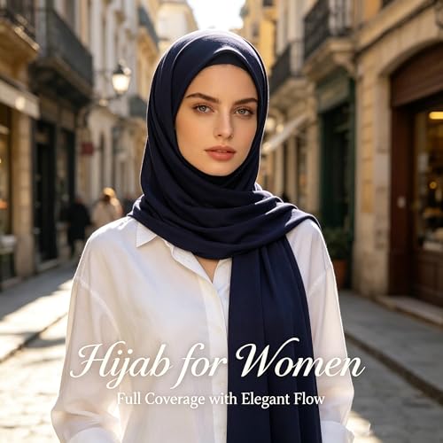 Jersey Hijab Scarf for Women,Lightweight Muslim Turban Head Scarf Modal Feel Hijab Coverings for Prayer with Clip - color: Navy