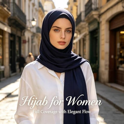 Jersey Hijab Scarf for Women,Lightweight Muslim Turban Head Scarf Modal Feel Hijab Coverings for Prayer with Clip - color: Navy