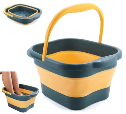 Collapsible Foot Bath Basin Tub for Soaking Feet, Plastic Foldable Foot Spa Bucket Tools with Handle and Massager Acupoint for Camping Travel - color: Teal/Yellow