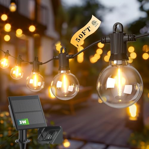 Kawaya G40 Outdoor String Lights Solar 50FT IP65 2700K LED Patio Light - size: 50FT New