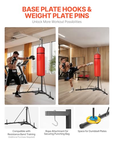 VEVOR Punching Bag Stand, Steel Heavy Duty Workout Training Equipment, Adjustable Height Boxing Punching Stand with Weighted Base, Holds Up to 140 lbs, Freestanding Sandbag Rack for Home Gym Fitness - style: Standard Punching Bag Stand with Weighted Base