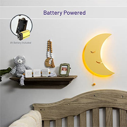 Lumipets Moon Wall Light - Nursery Decor, Baby Room Decoration, Wall Mounted, Battery Operated, Lightweight Hanging Crescent Night Light for Babies, Toddlers, Kids - 17.7 x 11.2 x 1.5-in