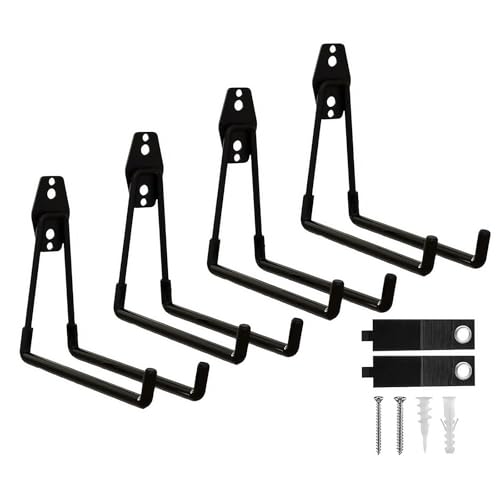 CBWLWJ 걸기용 튼튼한 벽 후크 4팩 - 미끄럼 방지 코팅, 솔리드 스틸 19.9cm(7.7인치) 대형 사각형 차고 후크 사다리, 자전거, 도구 등을 위한 (블랙) - color: 블랙., size: Large Square-4pcs