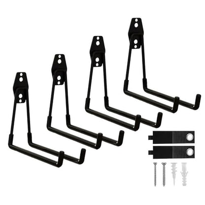 CBWLWJ 걸기용 튼튼한 벽 후크 4팩 - 미끄럼 방지 코팅, 솔리드 스틸 19.9cm(7.7인치) 대형 사각형 차고 후크 사다리, 자전거, 도구 등을 위한 (블랙) - color: 블랙., size: Large Square-4pcs
