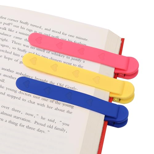 SMUK 3 Pieces Silicone Heart Bookmarks for Women, Automatic Bookmarkers for Reading Lovers Girls Men, Cute Page Markers Book Markers Reading Gifts - color: 1 Love Blue+1 Love Red+1 Love Yellow