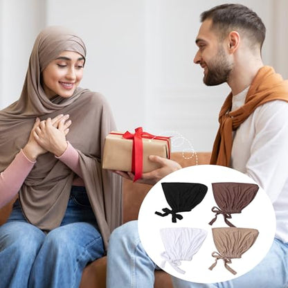 4 PCS Women's Hijab Undercaps, Turban Beanie Caps with Tie Back Closure
