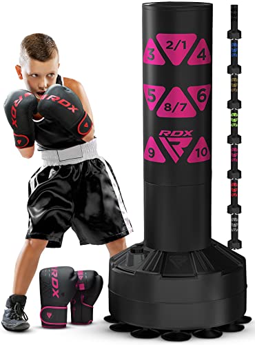 RDX Kids Freestanding Punching Bag & Cover, 4FT Heavy Duty Junior Ronin Target Pedestal Bag Set Suction Cup Stand Base Free Standing Kickboxing MMA Boxing Muay Thai Karate Home Gym Workout - color: PINK