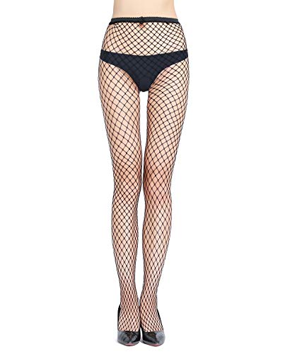 E-Laurels Womens High Waist Patterned Fishnet Tights Suspenders Pantyhose Thigh High Stockings Black - color: Black 5021