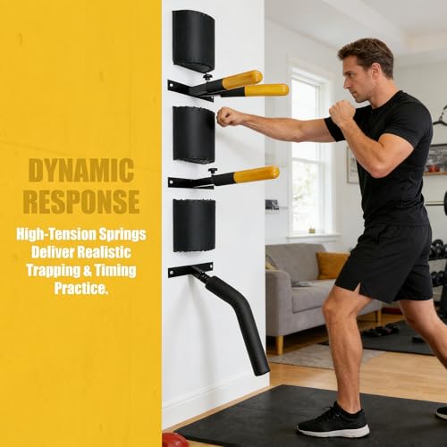 Wing Chun Dummy for Martial Arts Training - Wall Mount & Portable Options - Interchangeable Spring Arms for Martial Arts, Boxing, and Karate Practice (Wall Mounted)