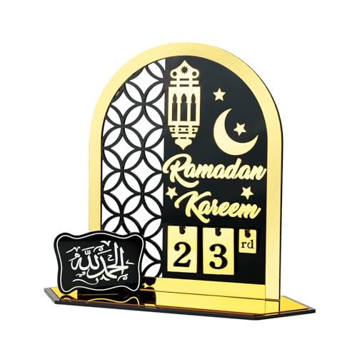 Ramadan Advent Countdown Calendar Acrylic: Ramadan Decorations for Home Eid Mubarak Table Decor, 30 Days Countdown Calendar 2025 Ramadan Gifts for Family (Black ＆Gold)