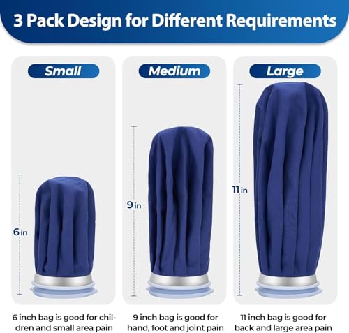 Ohuhu 3 Pack Ice Pack and Ice Bag for Injuries Hot Cold Therapy 6"/9"/11" | Reusable leak-proof ice packs with caps, 3 sizes 6/9/11 inch for knee, leg, back and muscle pain relief