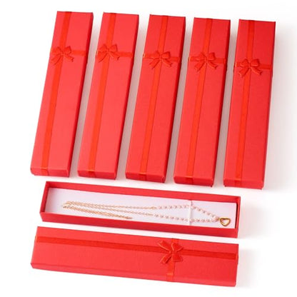 Sparkeads 10pcs Necklace Cardboard Boxes Bulk Red Paper Rectangle Box Cases with Bowknot for Birthday Wedding Christmas Necklaces Jewelry Packaging 7.8 x 1.6 Inches