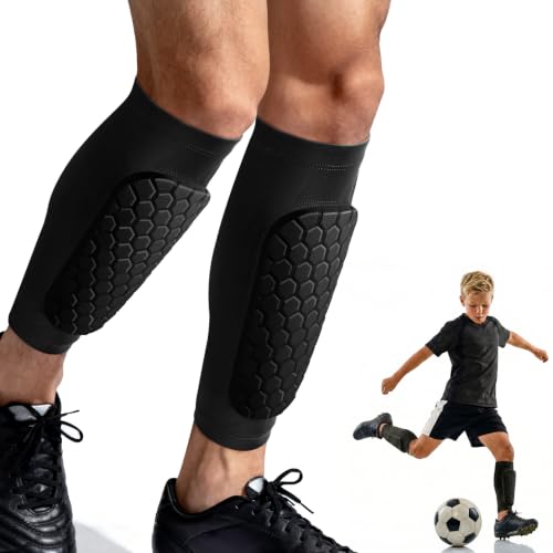 XZQTIVE Soccer Shin Guards Shin Defender for Kids Youth Adult, Ski Shin Guard Calf Compression Sleeve with Honeycomb Shin Pads - color: black, size: Small