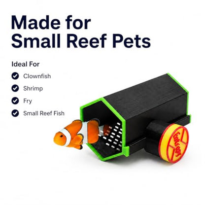 Magnetic Reef Tank Fish Hideout for Clownfish, 3D Printed Flow-Through Shelter for Shrimp, Fry & Small Reef Fish, 3.15" Aquarium Cave, Fits Glass up to 5/16" (Fluorescent Green)