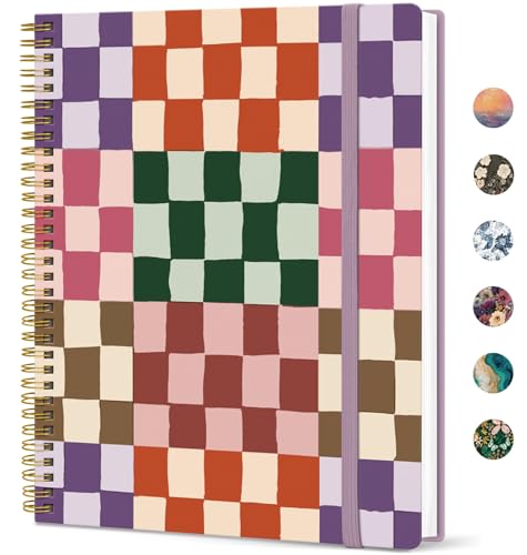 Taja Large Spiral Lined Journal for Women, 8.5" x 11" Notebooks for Work Collge Ruled, A4 Aesthetic Cute Journaling Notebooks for Writing, Plastic Cover, Checkered - color: C-Checkered