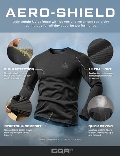 CQR Men's UPF 50+ Sun Protection Long Sleeve Quick Dry Athletic Shirts, Stretch Running Workout Hiking T-Shirts - color: Nightfall Black, size: X-Small