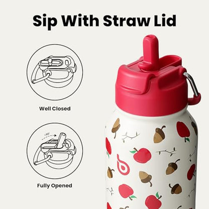 BOTTLE BOTTLE 32oz Insulated Water Bottle with Pill Box | Stainless Steel,Sport Water Bottle, with Straw Dual-use Lid and Pill Box, Design for Gym - color: berry
