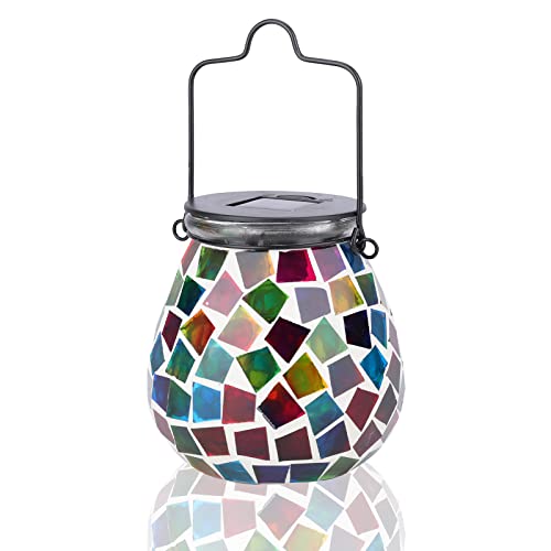 Outdoor Solar Lantern Waterproof Mosaic Glass Hanging Garden Light Square - color: Cube