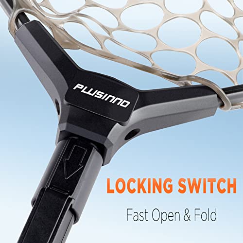 PLUSINNO Fly Fishing Net, Bass Trout Landing Net, Folding Fishing Nets Fresh Water, Safe Fish Catching or Releasing - color: 16 x 13 Hoop Size (28Extend Length)