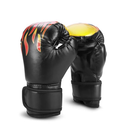 Flexzion Boxing Gloves for Kids 4oz – Training Punching Bag Mitts, Kid Boxing Gloves with Faux Leather & Wrap-Around Wrist Protection for Boys & Girls Ages 3-8 Years - color: Black Blaze
