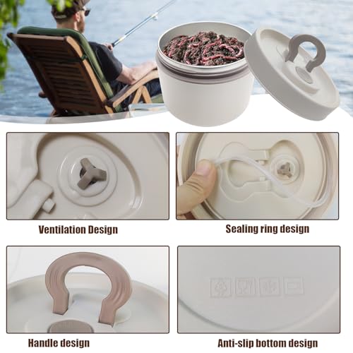Aventik Fishing Bait Container Organizer with Handle Insulated Breathable Live Bait Box Stainless Steel Worm Storage Tank for Nightcrawlers Keeps Bait Fresh and Alive (circle 650ml) - style: circle 650ml