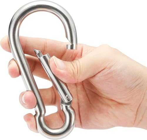 Stainless Steel Spring Snap Hook Carabiner - 304 Stainless Steel Caribeener Clips, Set of 6 - color: Silver, size: 5.3 Inch