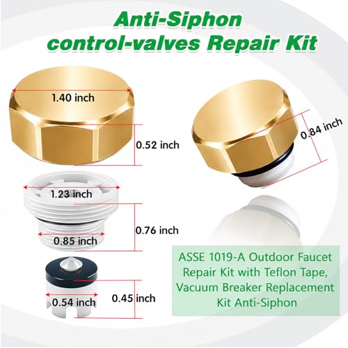 Gold Metal ASSE 1019-A Vacuum Breaker Check Valve Repair Kit, Anti-Siphon Replacement Parts, Corrosion Resistant, Solid Brass Top Cover, Plastic Body, Plunger & O-Ring, 2 Pack - color: yellow metal