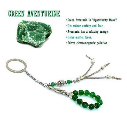 Keychain & Rosary Collection -Car Key Chain-Handbags Holder - color: (8 Mm-green Aventurine Stone)