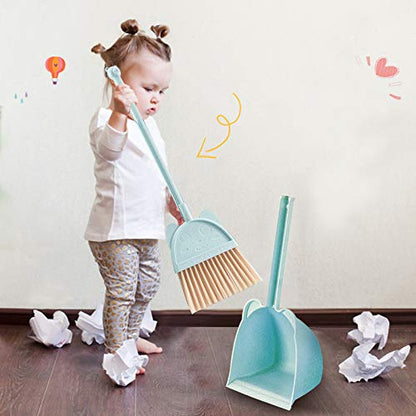Kids Broom and Dustpan Set, Mini Toddler Broom for Pretend Play Cleaning, Child-Sized Little Housekeeping Helper Set, Blue
