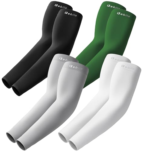 Bebila Arm Sleeves for Men Women, UV Sun Protection Cooling Compression Outdoor - color: Black+white+light Gray+green, size: Large