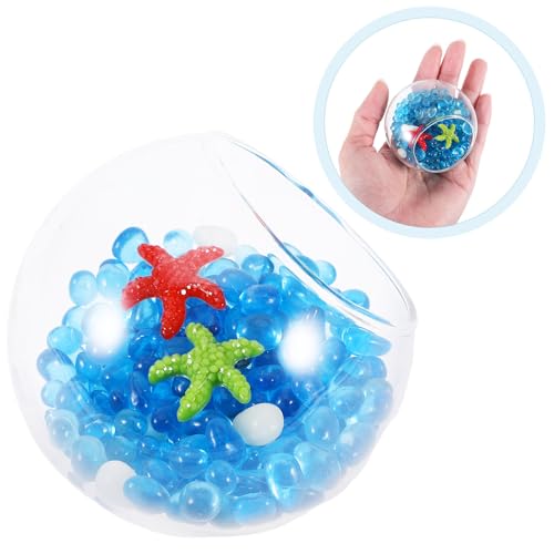 Fish Tank Ornament Aquarium Glass Shrimp Hideout Cave with Frosted Blue Glass Pebbles 50g and Red Decorations for Aquarium Landscaping and Shrimp Shelter