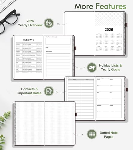 2026 Weekly & Monthly Planner, 12 Months Hardcover Planner from January 2026 - December 2026, Leather Agenda Organizer Book 2026 with Tabs, Daily Calendar Planners for Work School Home, A5 (5.75" x 8.38"), Brown - color: Brown