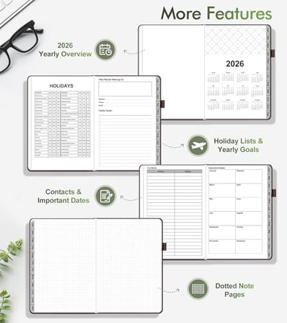 2026 Weekly & Monthly Planner, 12 Months Hardcover Planner from January 2026 - December 2026, Leather Agenda Organizer Book 2026 with Tabs, Daily Calendar Planners for Work School Home, A5 (5.75" x 8.38"), Brown - color: Brown