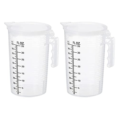 PATIKIL Graduated Beaker, 2 Pack 1000ml PP Plastic Liquid Measuring Cup Double Sided Black Graduations with Handle Lid and Spout for Lab Kitchen Home - size: 1000ml