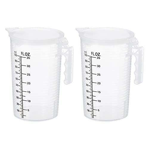 PATIKIL Graduated Beaker, 2 Pack 1000ml PP Plastic Liquid Measuring Cup Double Sided Black Graduations with Handle Lid and Spout for Lab Kitchen Home - size: 1000ml