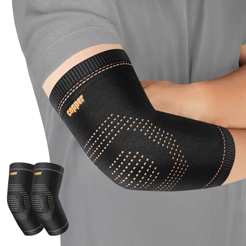 Copper Elbow Sleeve,Elbow Compression Sleeve, Elbow Brace For Tendonitis and Tennis Elbow,Golfers, Arthritis, Bursitis. Elbow Pain Relief,Weightlifting, Fit for Men & Women - color: Black, size: Large