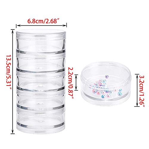 Hipiwe 2 Packs 5 Slot Clear Plastic Round Storage Jars - Art Craft Accessory Organizer Box Jewelry Beads Sewing Pills Container Holder for Storage Small Items, Hardware - size: 2Packs 2.68"D x 5.31"H