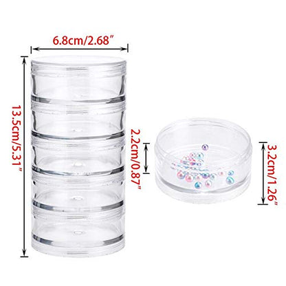 Hipiwe 2 Packs 5 Slot Clear Plastic Round Storage Jars - Art Craft Accessory Organizer Box Jewelry Beads Sewing Pills Container Holder for Storage Small Items, Hardware - size: 2Packs 2.68"D x 5.31"H