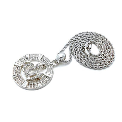 SJ Iced Arabic Allah Pendant 2mm Various Rope Chain Hip Hop Necklace XZ379RC - color: Silver 24"