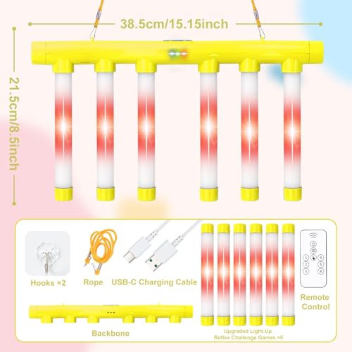 OCES Reflex Stick Game, Reflex Light-Up Sticks Reaction Training Hand Speed Challenge Game, Upgrade Hand Eye Coordination Training Toy Remote Control 3 Adjustable Speed (Light-Up Yellow) - color: Light-up Yellow