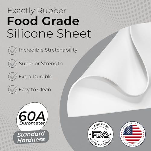 Exactly Rubber - White Silicone Sheet, 60A Durometer Silicone Mat, Food-Grade Rubber Mat with -80 to 450°F Temperature Resistance, 400% Elongation, Silicone Placemat Made in The USA, 1/32 x 9” x 12” - size: 1/32 x 9 x 12