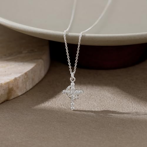 Robaice Upgraded Crown Cross Necklace for Women, 14K Gold Plated - color: A Crown Cross, Sterling Silver Chain, Silver