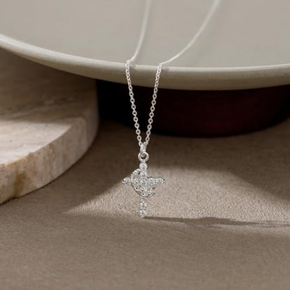 Robaice Upgraded Crown Cross Necklace for Women, 14K Gold Plated - color: A Crown Cross, Sterling Silver Chain, Silver
