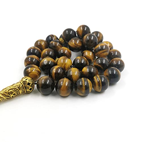 Tasbih Natural Big Size Tiger Eye 33 45 66 99 Rosary Beads Muslim Luxurious Bracelets Gift Islamic Jewelry (16mm x 33beads) - size: 16mm x 33beads