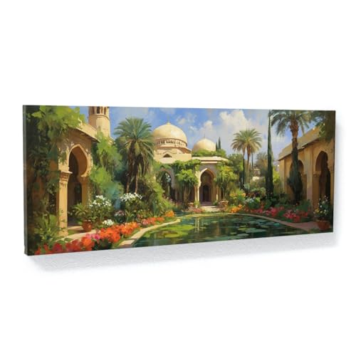 Sense Canvas Islamic Ethereal Floral Oasis 57 Canvas Art - Home Decor Wall Art Print Poster Painting Large 40x16 / 0.75" - color: Islamic Ethereal Floral Oasis 57, size: Large 40x16" / 0.75"