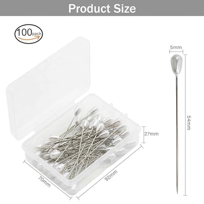 Zlongron 100 Pieces Hijab pins, Long Teardrop Pearl Head pin, Boutonniere pins, Buttonhole pin, can Also be Used for Jewelry Making Sewing Wedding Floral Decorations and DIY Crafts